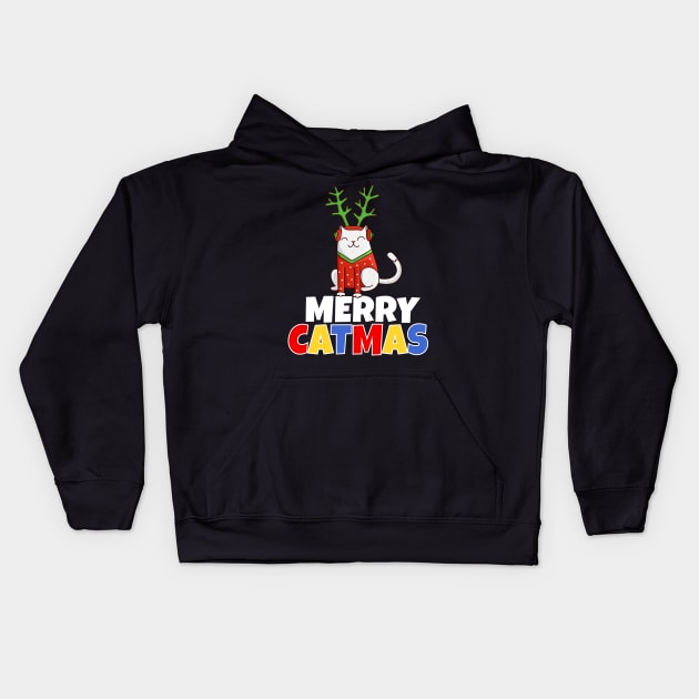 Merry Catmas Kids Hoodie by Work Memes